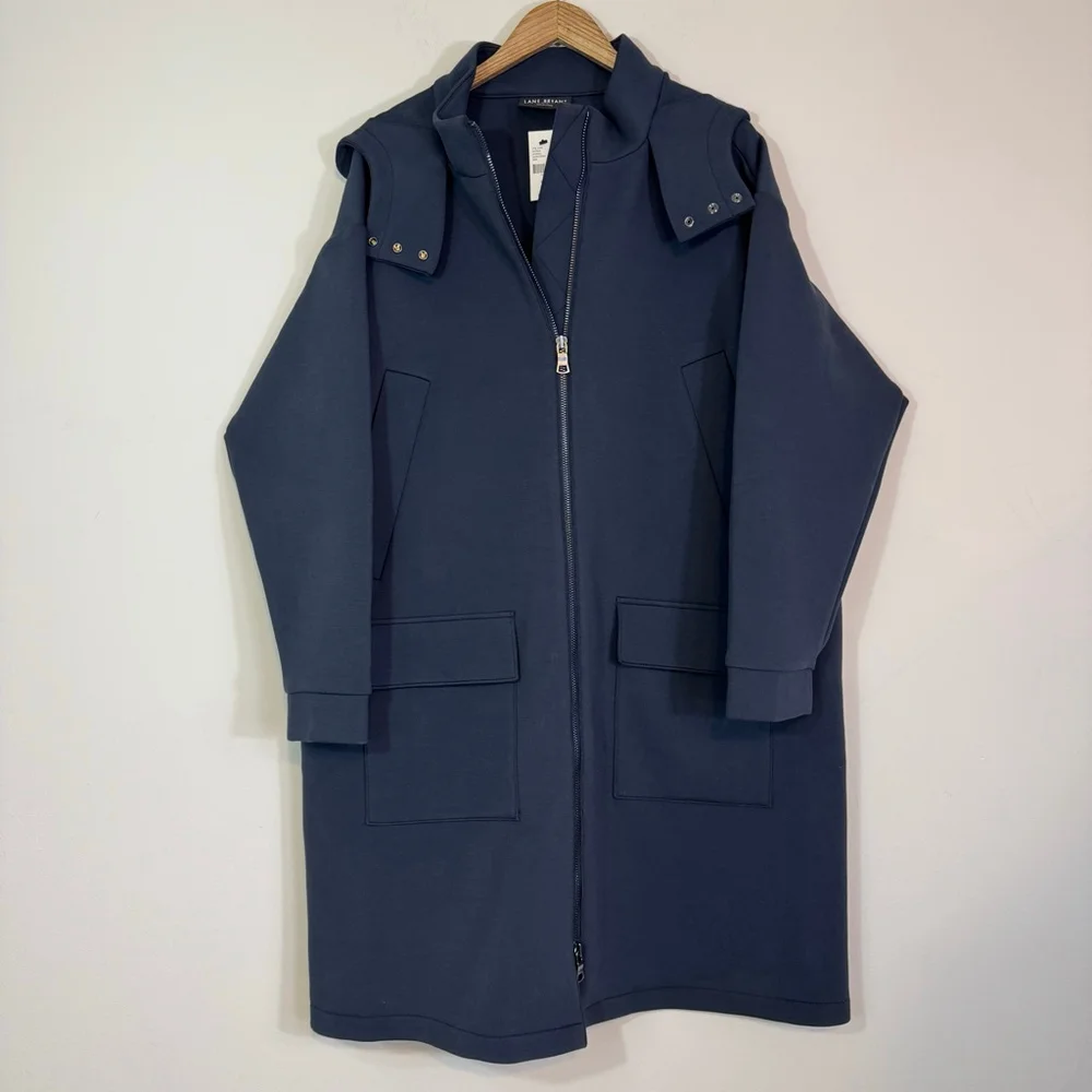 LANE BRYANT Scuba Long Jacket Navy Blue Hooded Coat NWT Size 18/20 MSRP $139 - Picture 4 of 8
